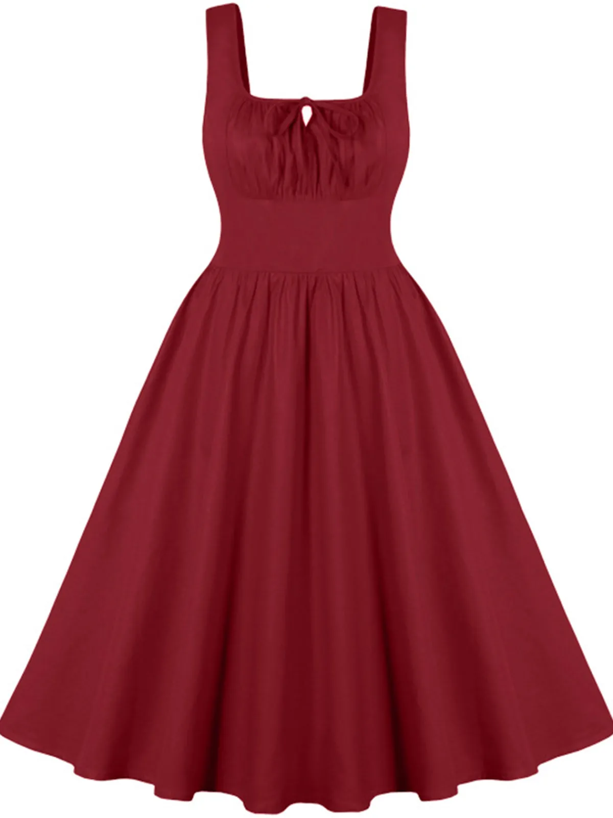 Online Retro Stage 1950s Solid Wide Strap Dress