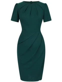Clearance Retro Stage 1960s Solid Wrinkle Puff Tulip Hem Dress