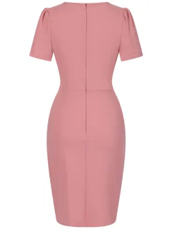 Clearance Retro Stage 1960s Solid Wrinkle Puff Tulip Hem Dress
