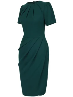 Clearance Retro Stage 1960s Solid Wrinkle Puff Tulip Hem Dress