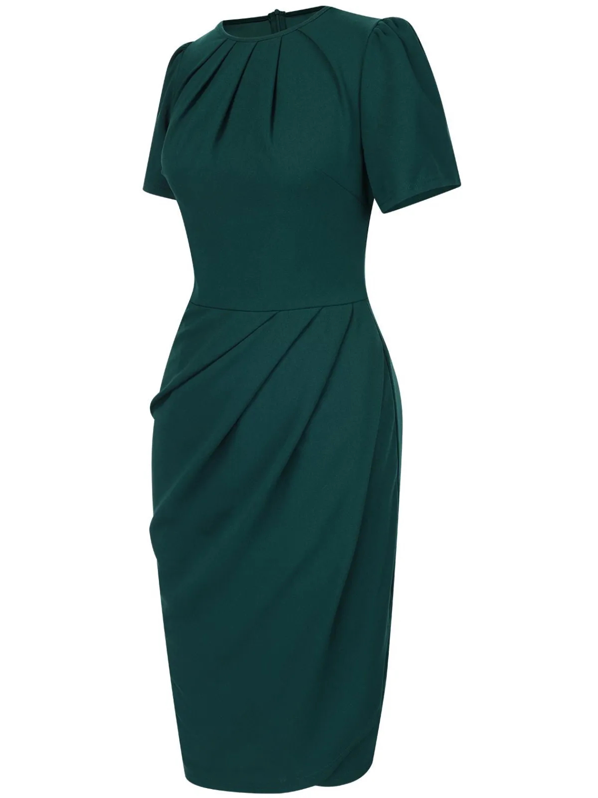 Clearance Retro Stage 1960s Solid Wrinkle Puff Tulip Hem Dress