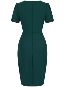 Clearance Retro Stage 1960s Solid Wrinkle Puff Tulip Hem Dress
