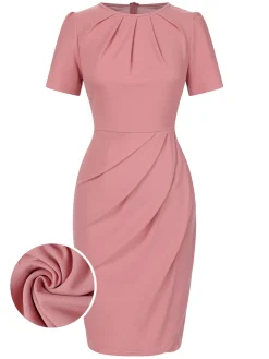 Clearance Retro Stage 1960s Solid Wrinkle Puff Tulip Hem Dress
