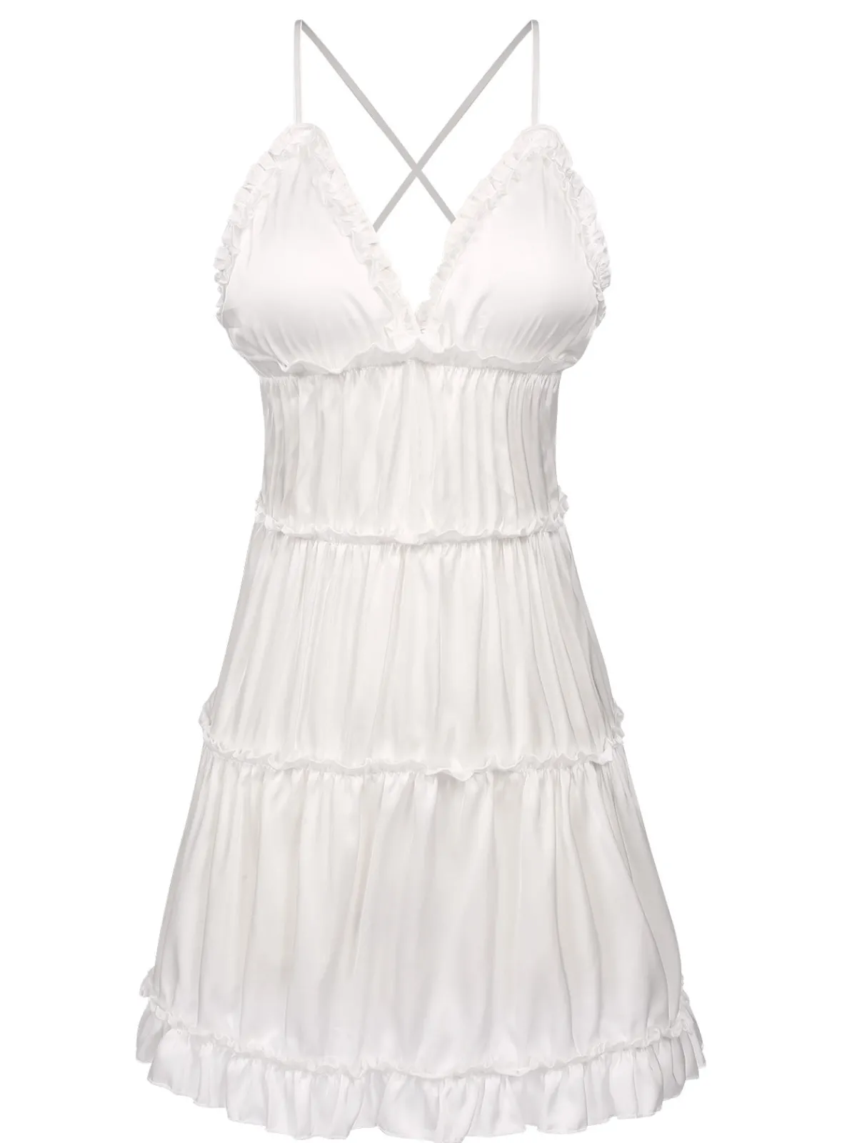 New Retro Stage 1950s Solid Wrinkle Spaghetti Straps Nightgown