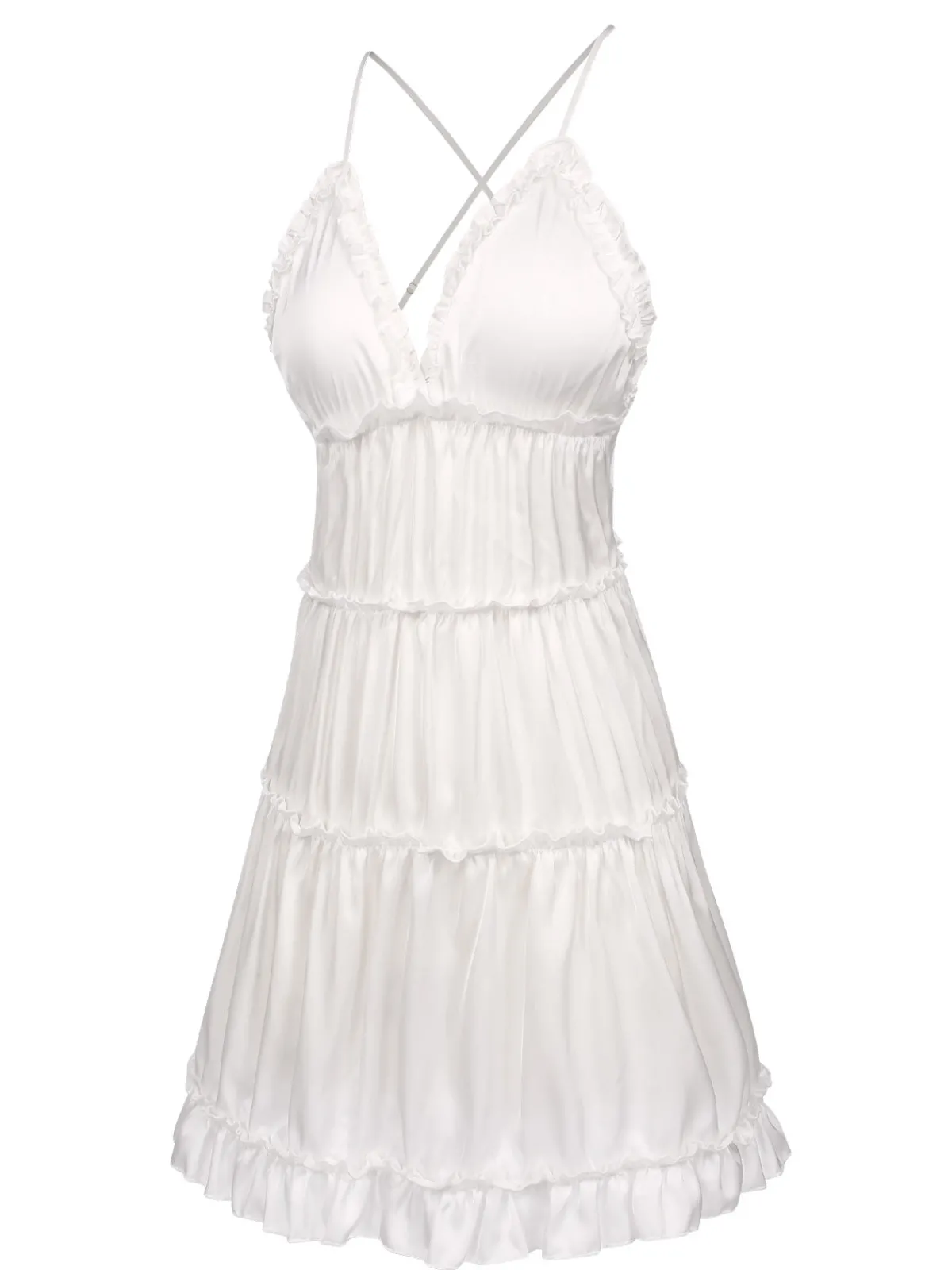 New Retro Stage 1950s Solid Wrinkle Spaghetti Straps Nightgown