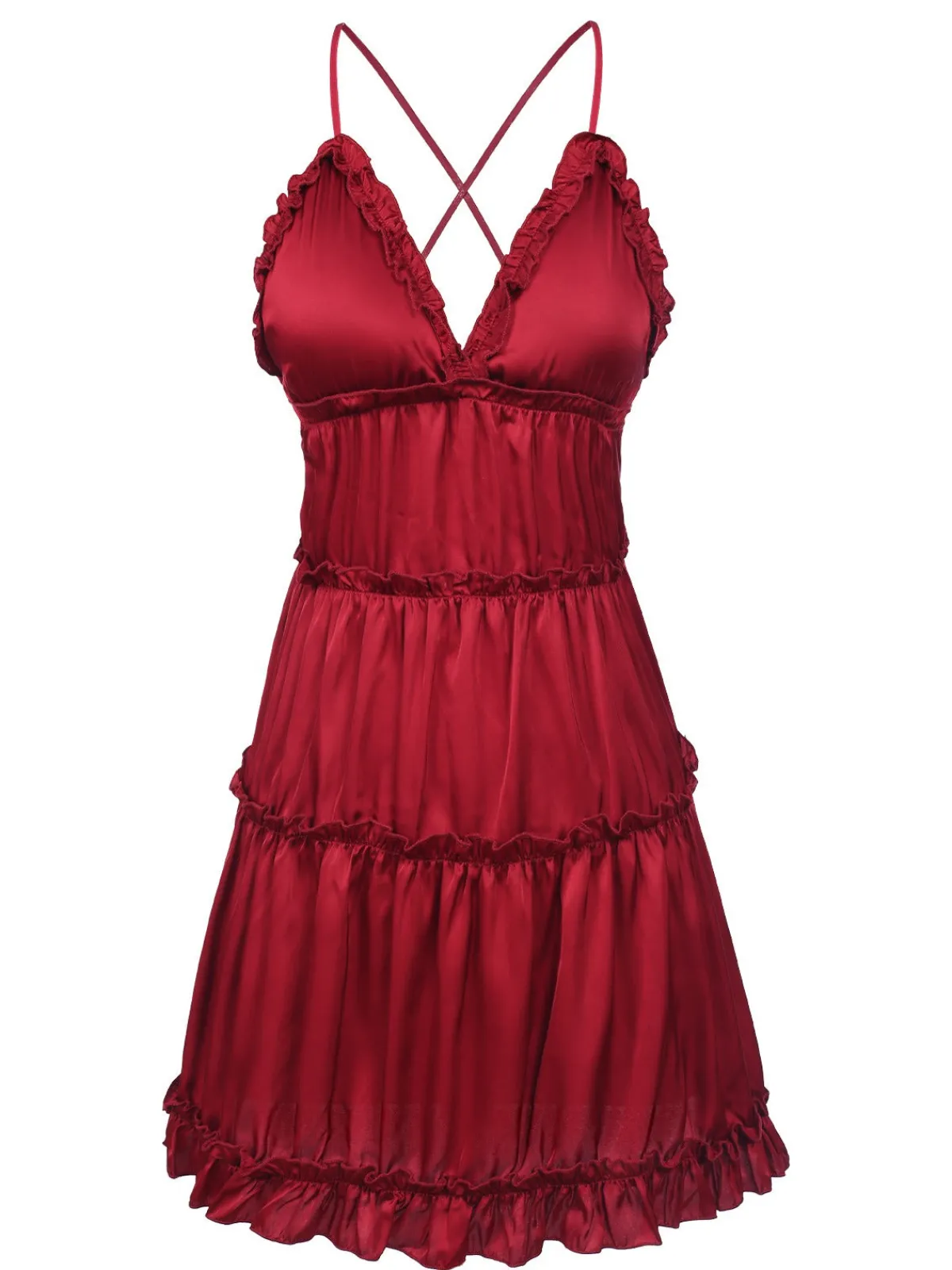 New Retro Stage 1950s Solid Wrinkle Spaghetti Straps Nightgown