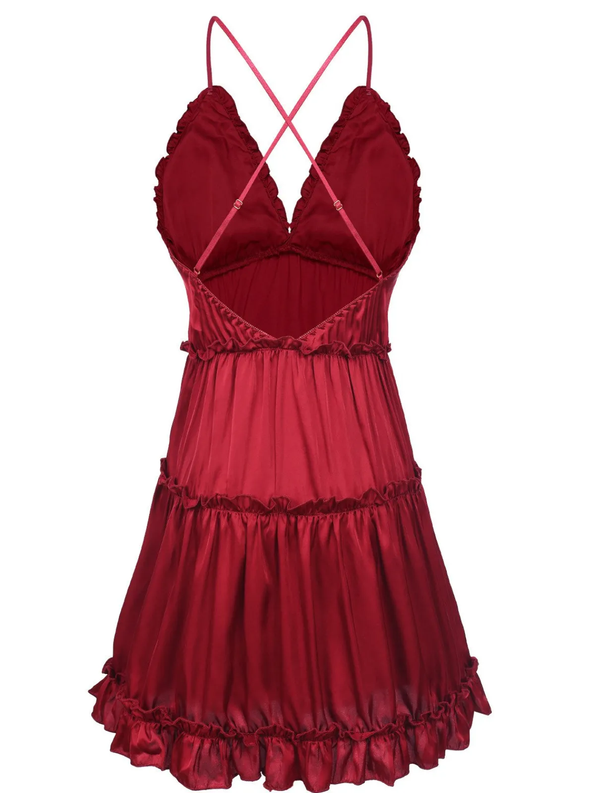 New Retro Stage 1950s Solid Wrinkle Spaghetti Straps Nightgown