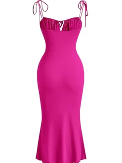 Best Retro Stage 1930s Solid Wrinkles Spaghetti Straps Dress