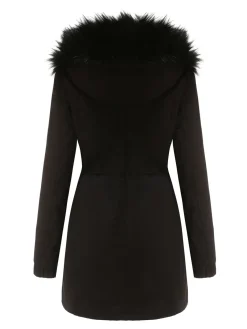 Online Retro Stage 1950s Solid Zipper Fur Trimmed Coat