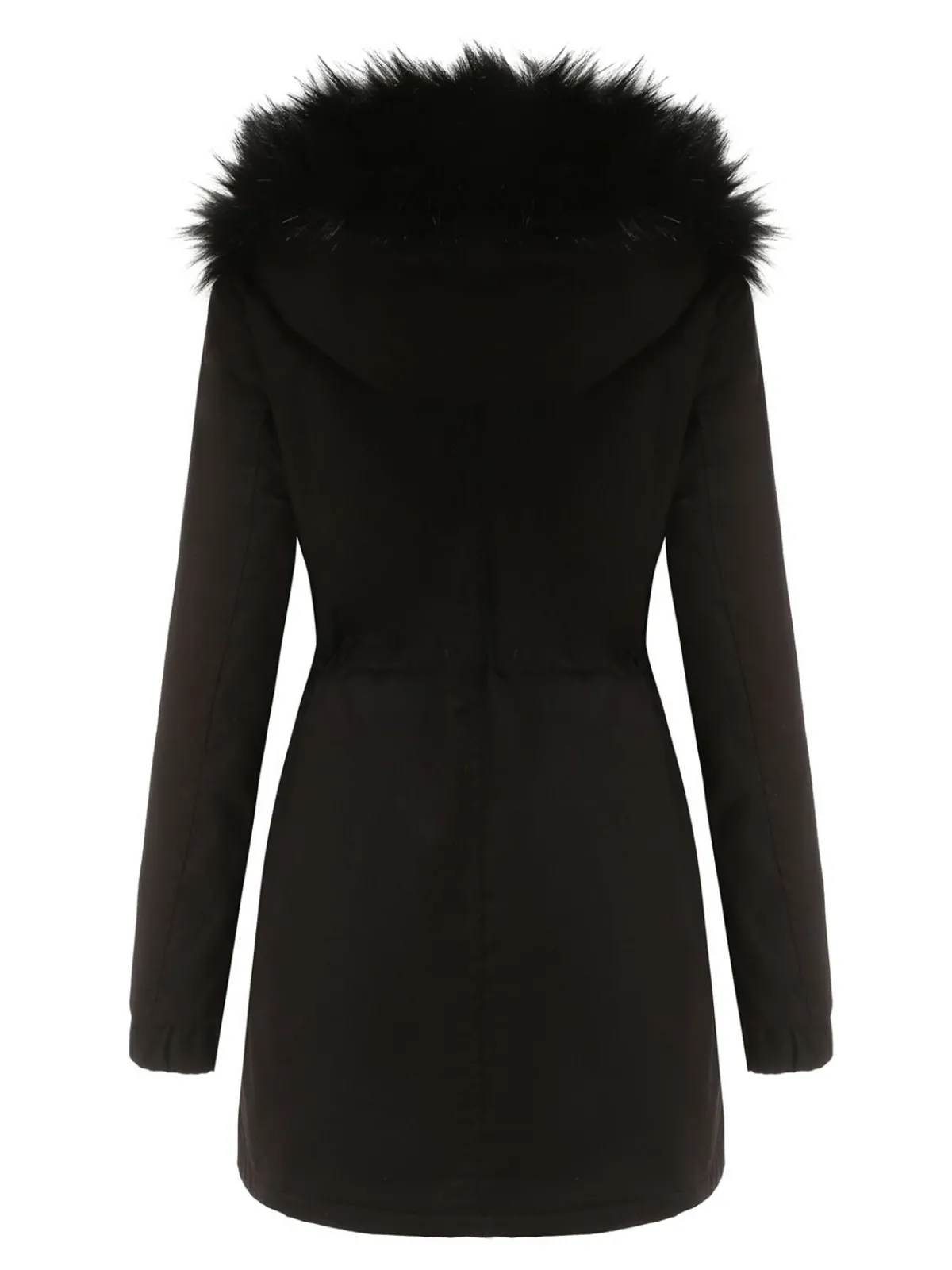 Online Retro Stage 1950s Solid Zipper Fur Trimmed Coat