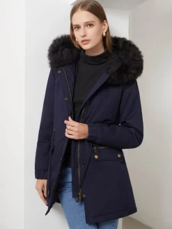 Online Retro Stage 1950s Solid Zipper Fur Trimmed Coat