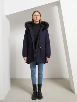 Online Retro Stage 1950s Solid Zipper Fur Trimmed Coat