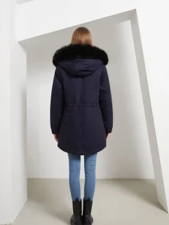 Online Retro Stage 1950s Solid Zipper Fur Trimmed Coat