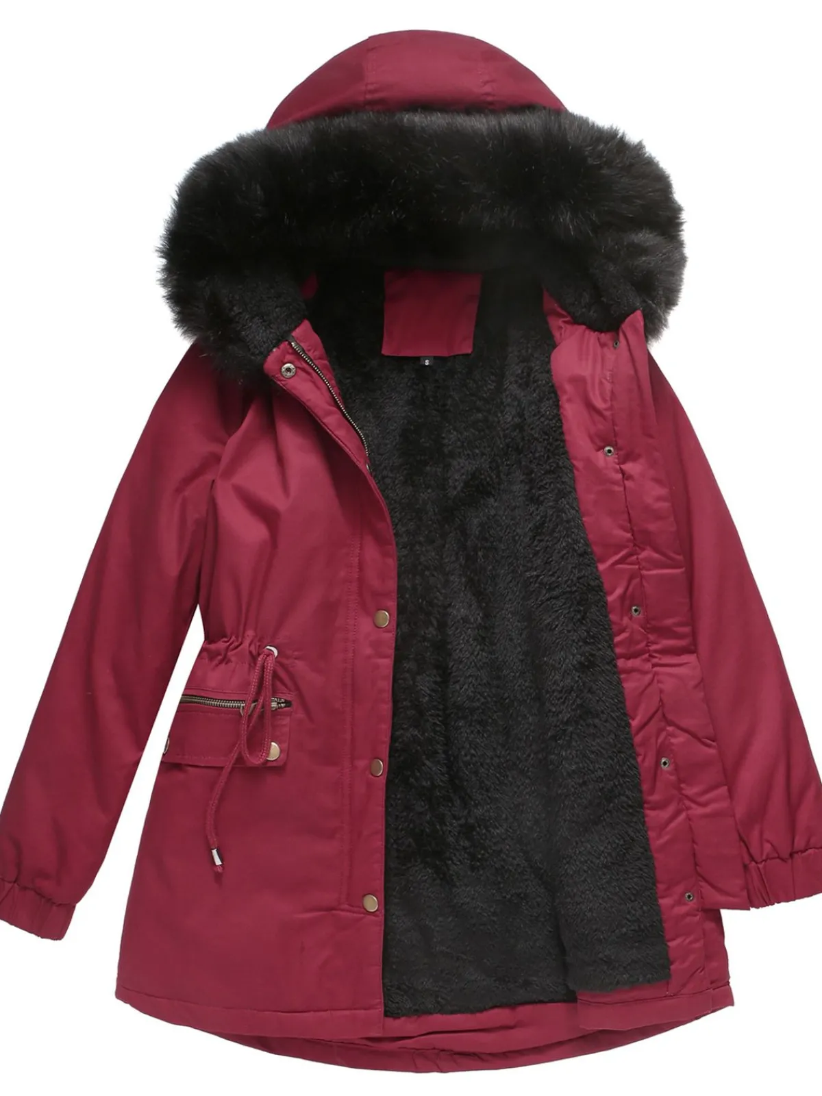 Online Retro Stage 1950s Solid Zipper Fur Trimmed Coat