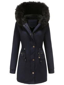 Online Retro Stage 1950s Solid Zipper Fur Trimmed Coat