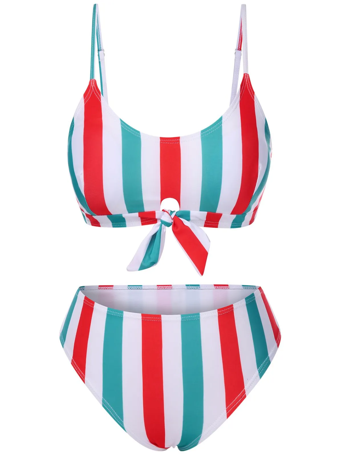 Discount Retro Stage 1940s Spaghetti Strap Bow Contrast Stripes Bikini