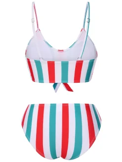Discount Retro Stage 1940s Spaghetti Strap Bow Contrast Stripes Bikini