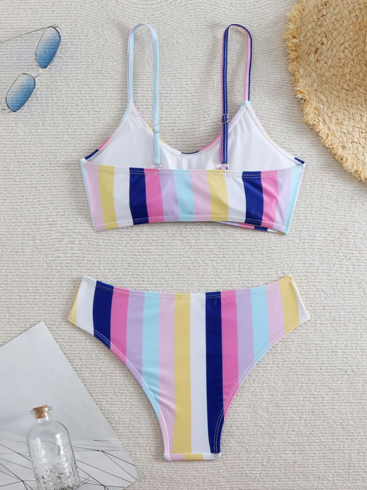 Discount Retro Stage 1940s Spaghetti Strap Bow Contrast Stripes Bikini