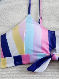Discount Retro Stage 1940s Spaghetti Strap Bow Contrast Stripes Bikini