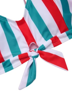 Discount Retro Stage 1940s Spaghetti Strap Bow Contrast Stripes Bikini
