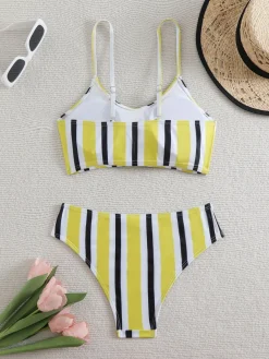 Discount Retro Stage 1940s Spaghetti Strap Bow Contrast Stripes Bikini