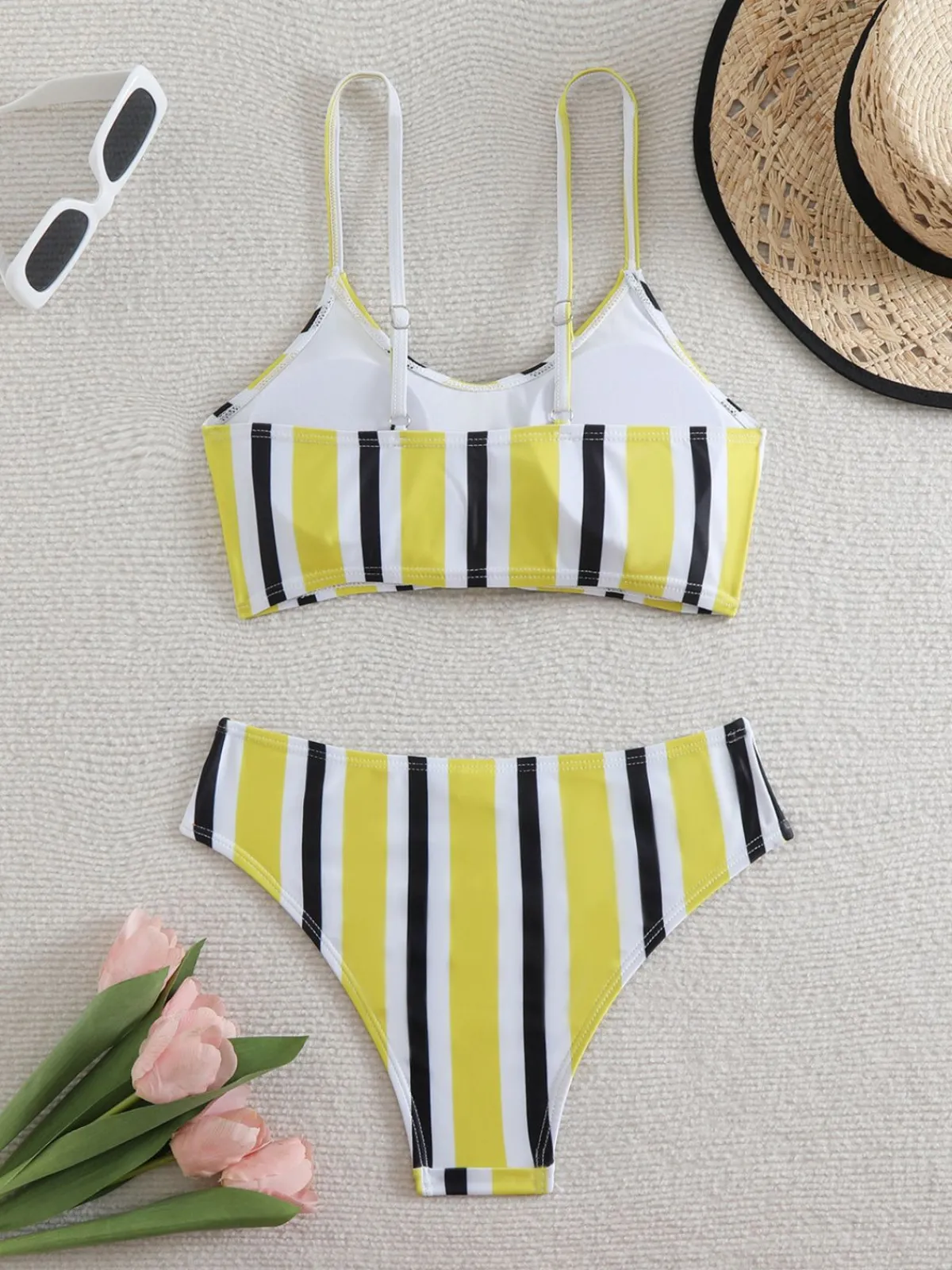 Discount Retro Stage 1940s Spaghetti Strap Bow Contrast Stripes Bikini