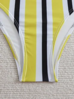 Discount Retro Stage 1940s Spaghetti Strap Bow Contrast Stripes Bikini