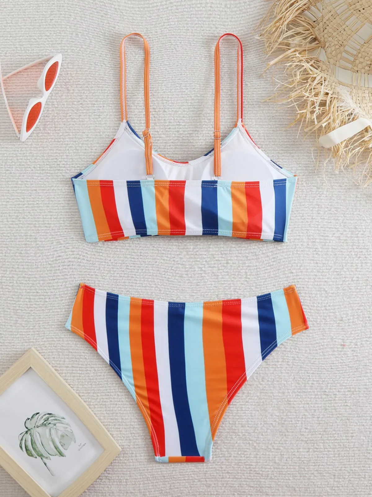 Discount Retro Stage 1940s Spaghetti Strap Bow Contrast Stripes Bikini