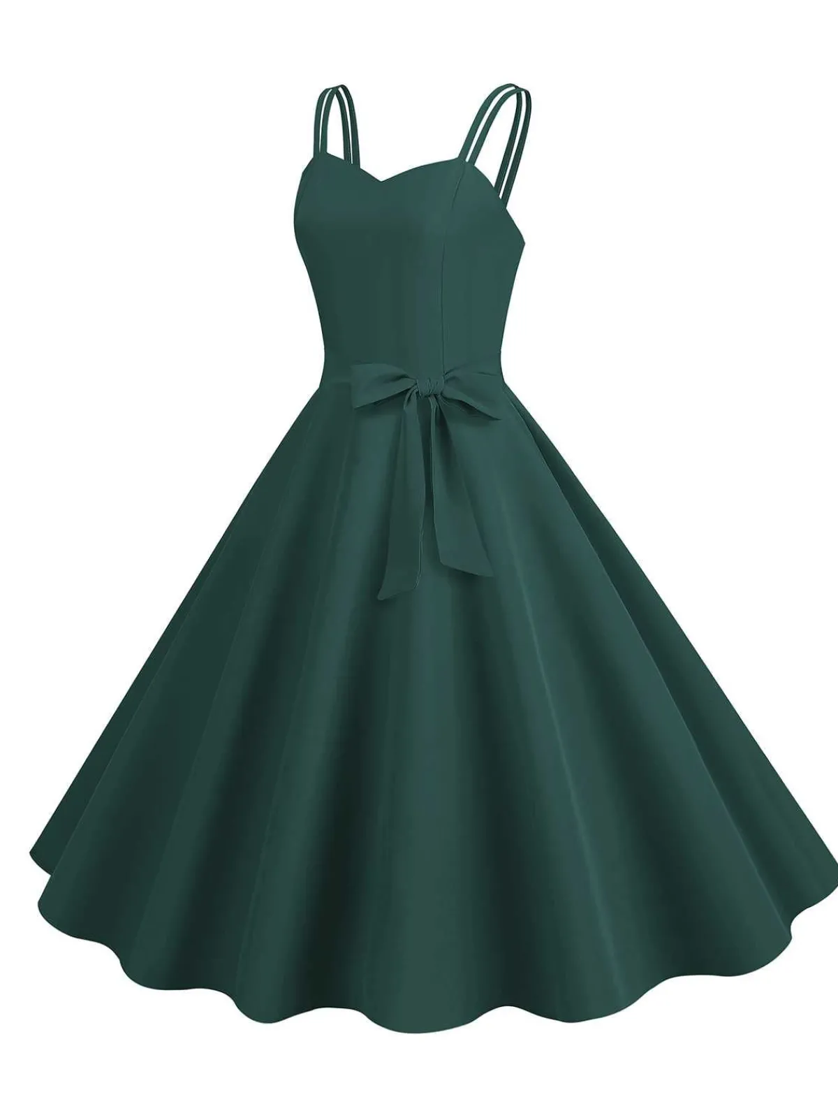 Fashion Retro Stage 1950s Spaghetti Strap Bow Decor Solid Dress