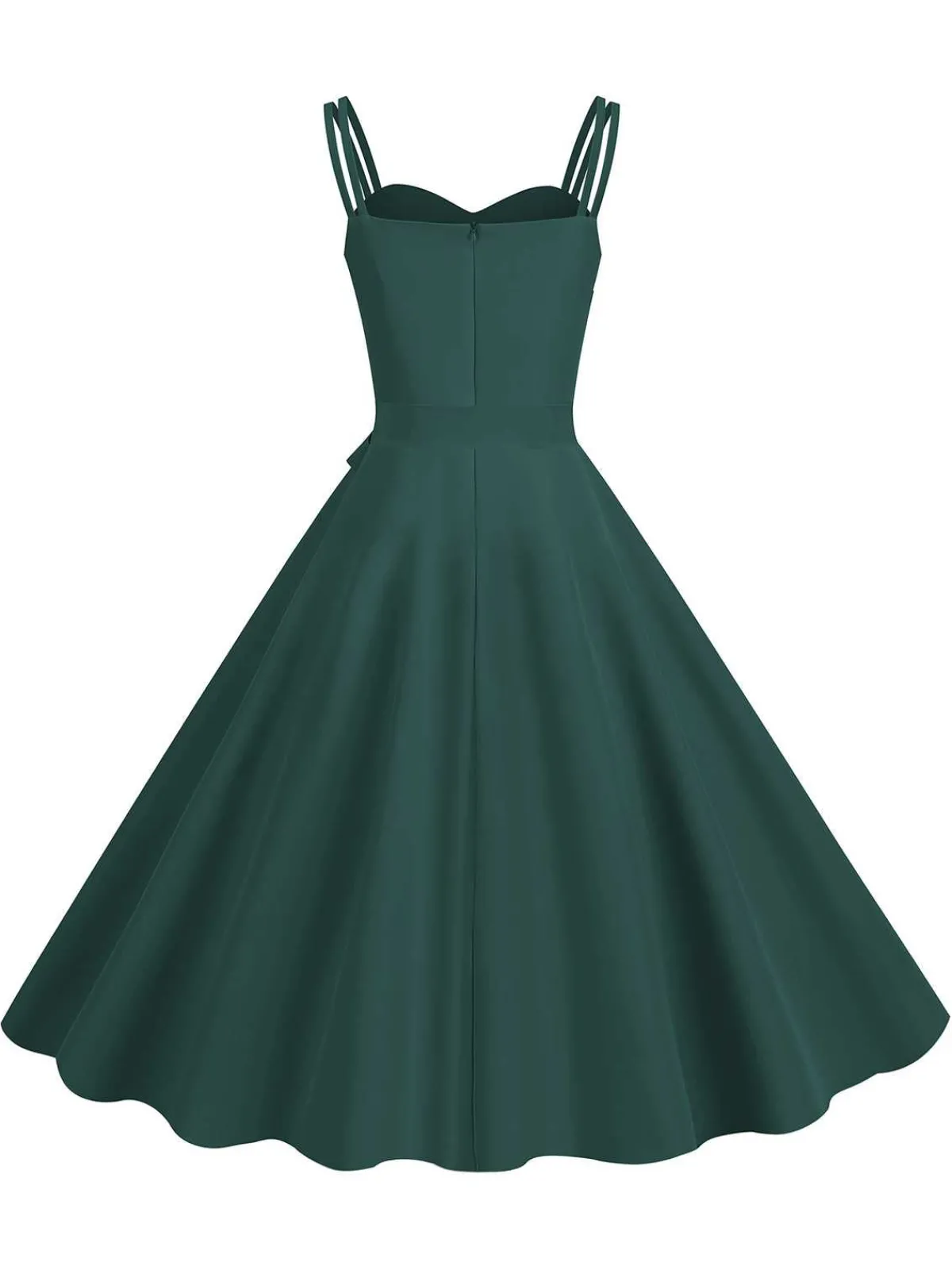 Fashion Retro Stage 1950s Spaghetti Strap Bow Decor Solid Dress