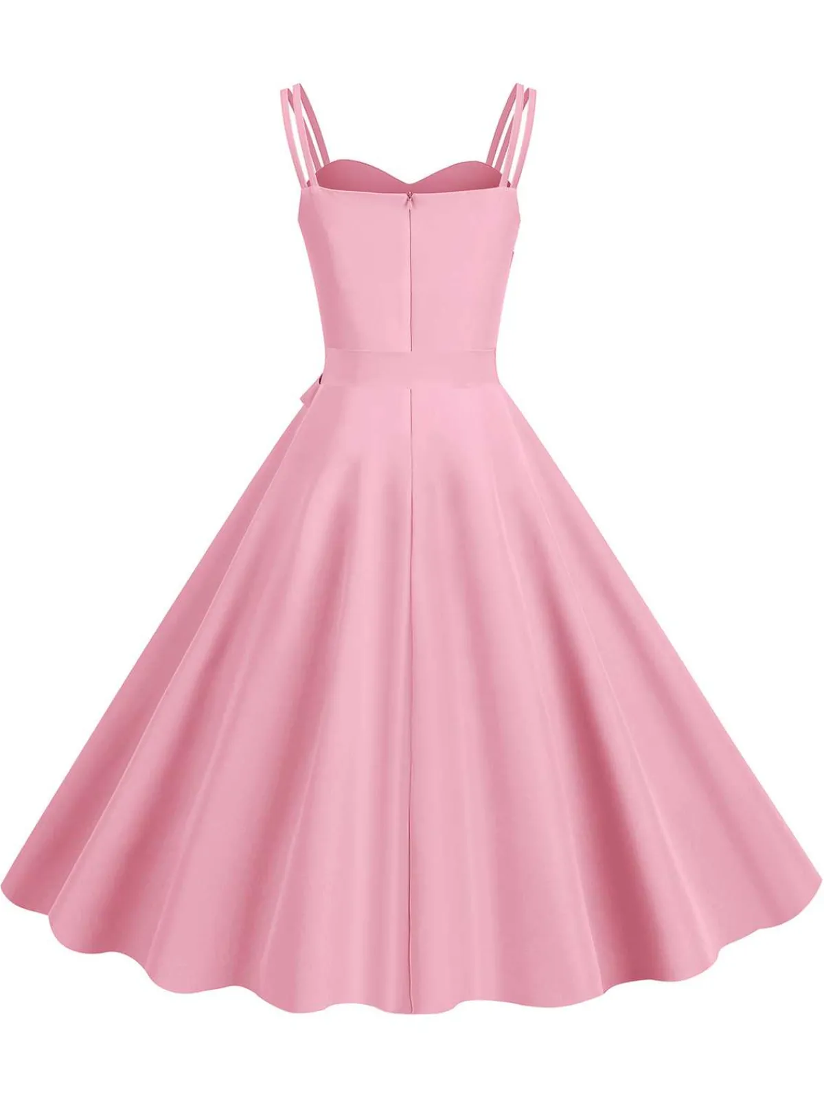 Fashion Retro Stage 1950s Spaghetti Strap Bow Decor Solid Dress