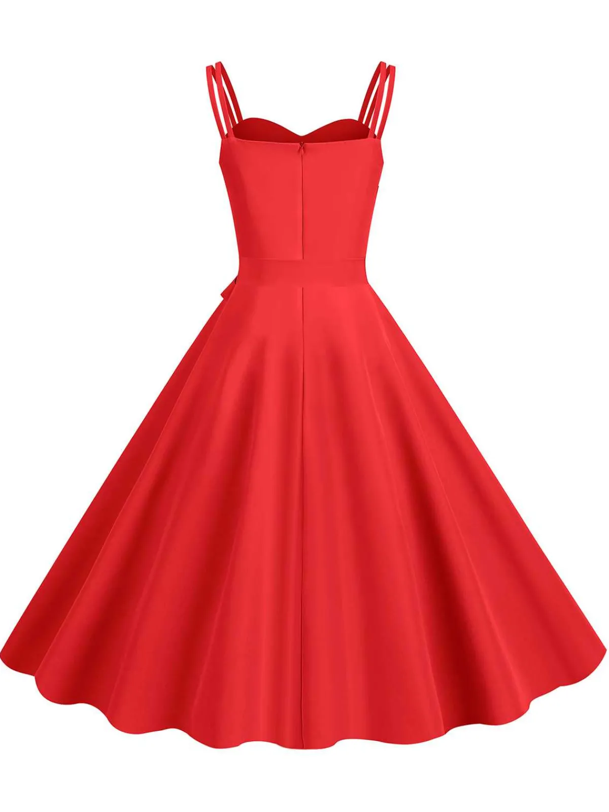 Fashion Retro Stage 1950s Spaghetti Strap Bow Decor Solid Dress