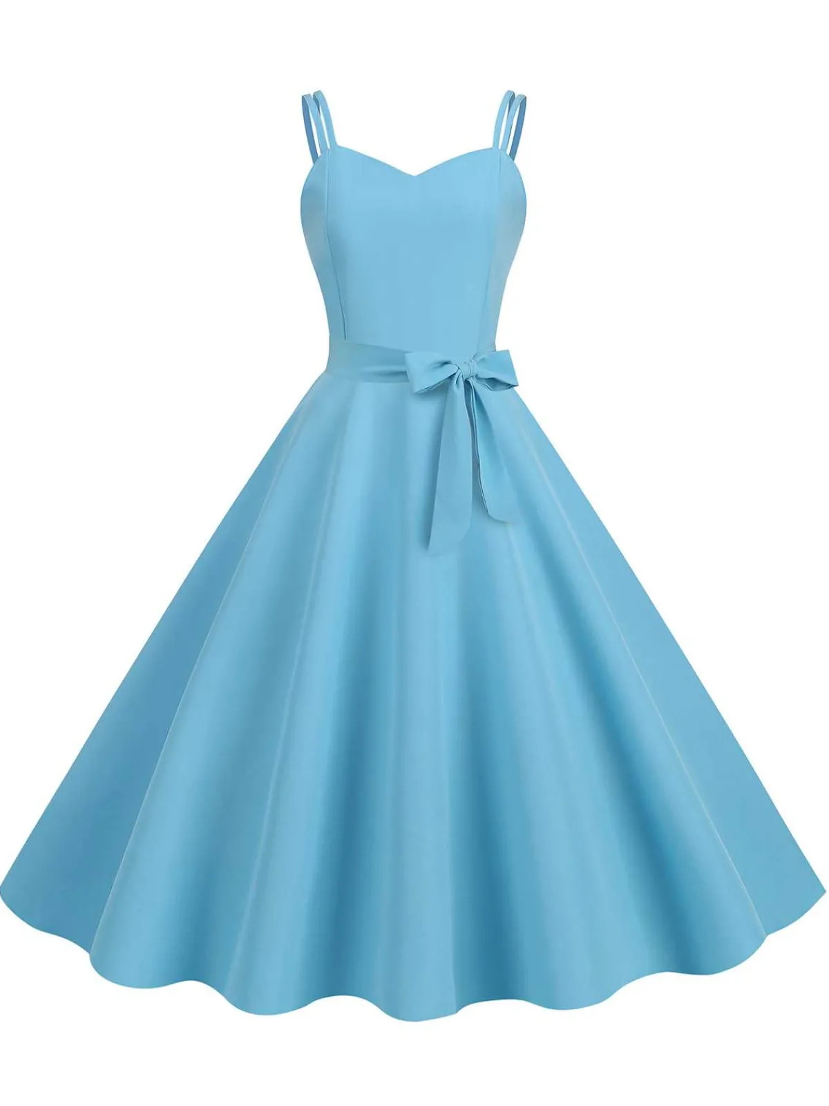 Fashion Retro Stage 1950s Spaghetti Strap Bow Decor Solid Dress