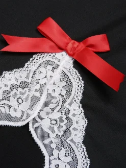 Sale Retro Stage 1970s Spaghetti Strap Bow Lace Patchwork Nightgown