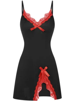 Sale Retro Stage 1970s Spaghetti Strap Bow Lace Patchwork Nightgown