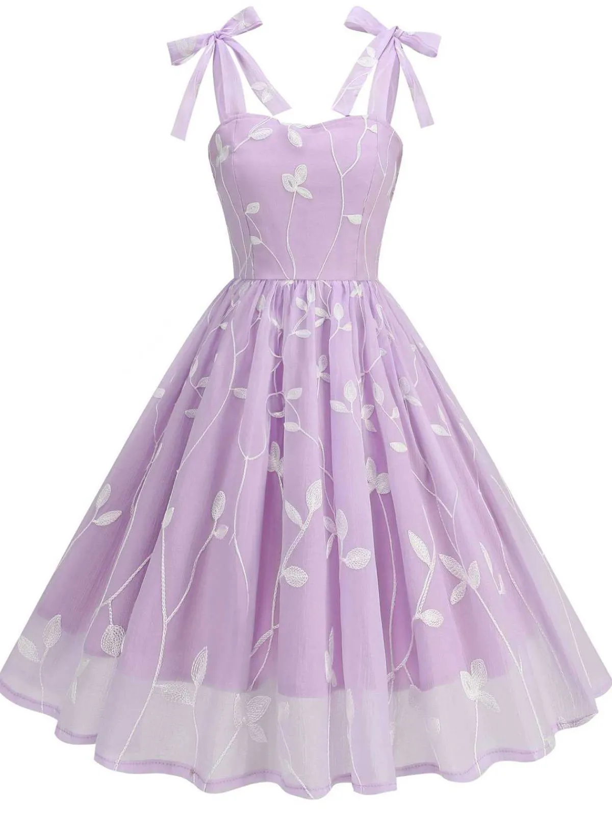 Fashion Retro Stage 1950s Spaghetti Strap Bow Leaves Mesh Dress