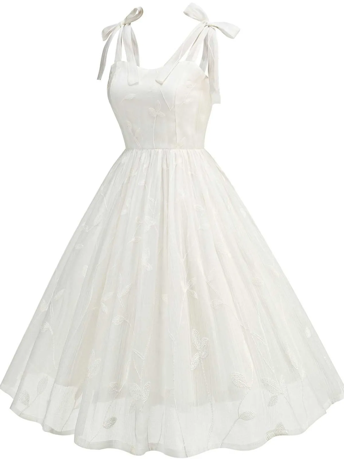 Fashion Retro Stage 1950s Spaghetti Strap Bow Leaves Mesh Dress