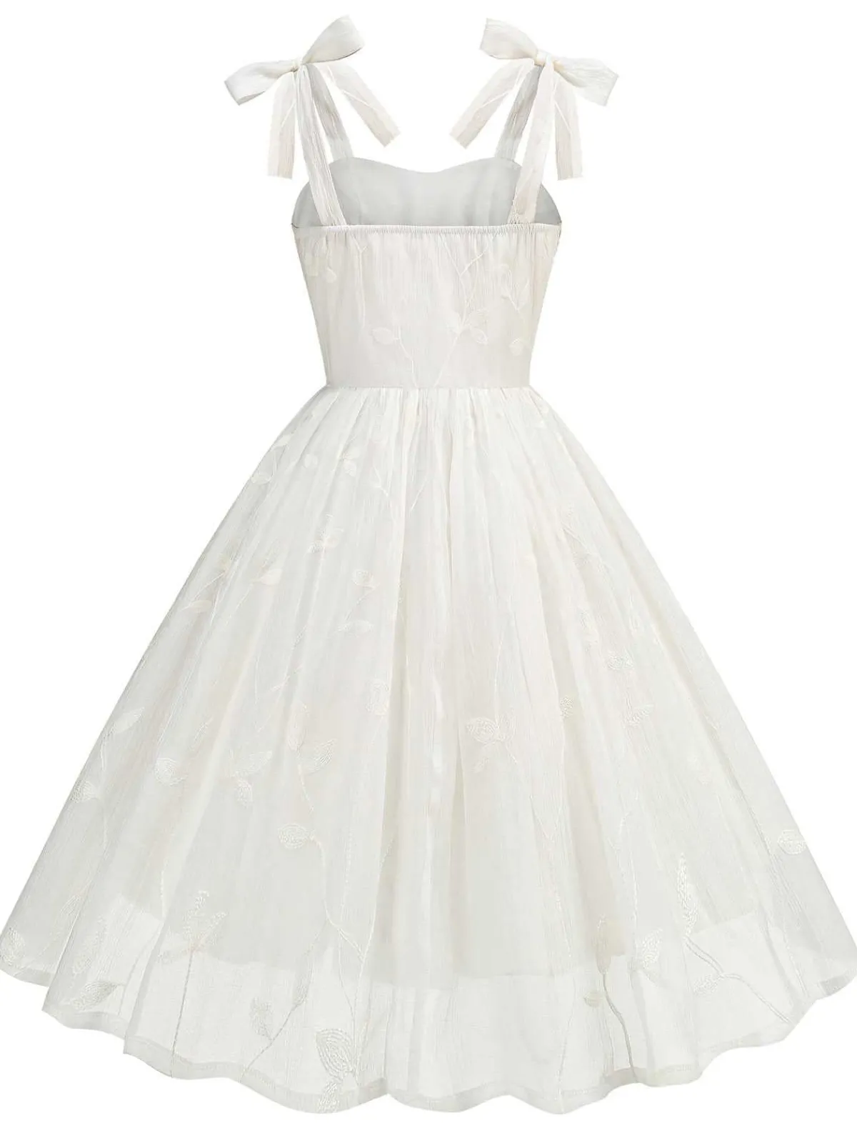 Fashion Retro Stage 1950s Spaghetti Strap Bow Leaves Mesh Dress