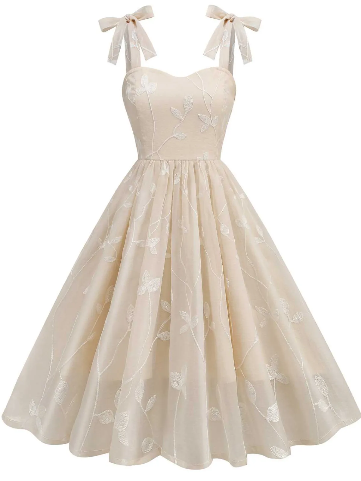 Fashion Retro Stage 1950s Spaghetti Strap Bow Leaves Mesh Dress
