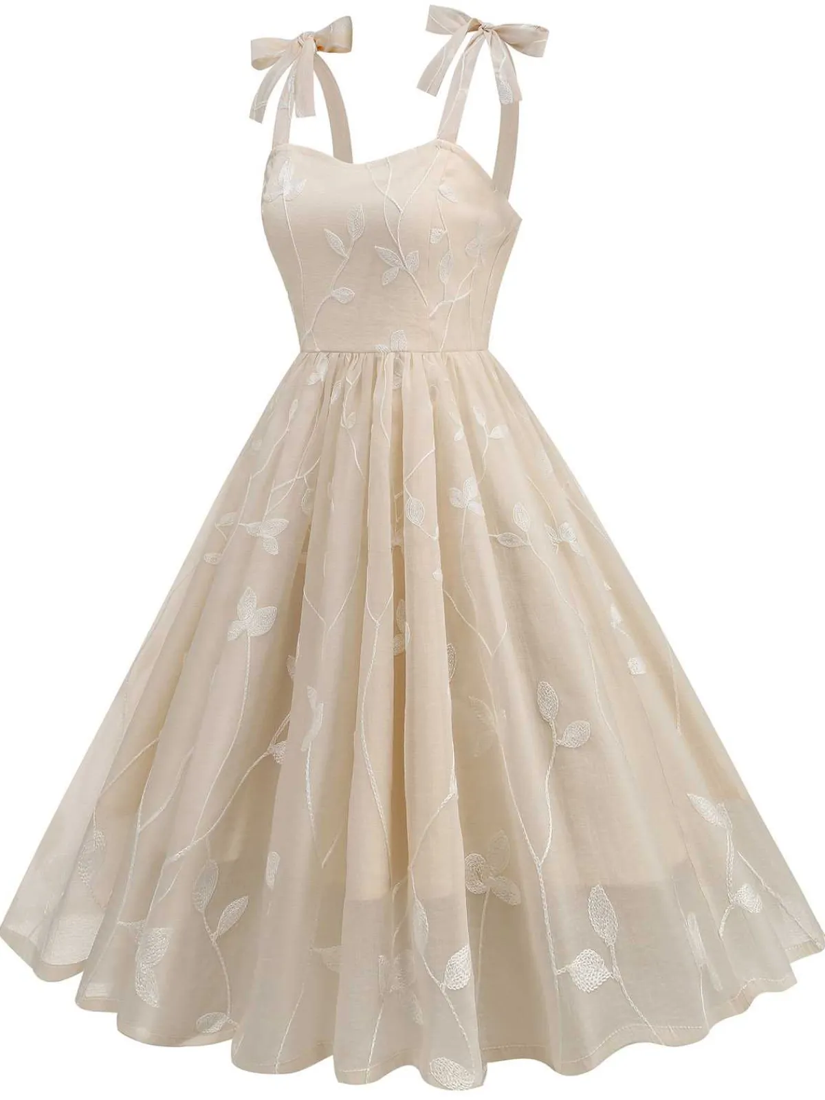 Fashion Retro Stage 1950s Spaghetti Strap Bow Leaves Mesh Dress