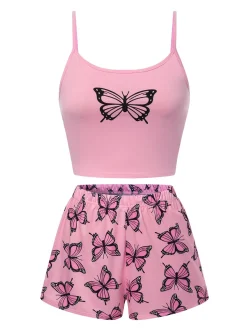 Hot Retro Stage 1970s Spaghetti Strap Butterfly Pajamas