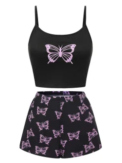 Hot Retro Stage 1970s Spaghetti Strap Butterfly Pajamas