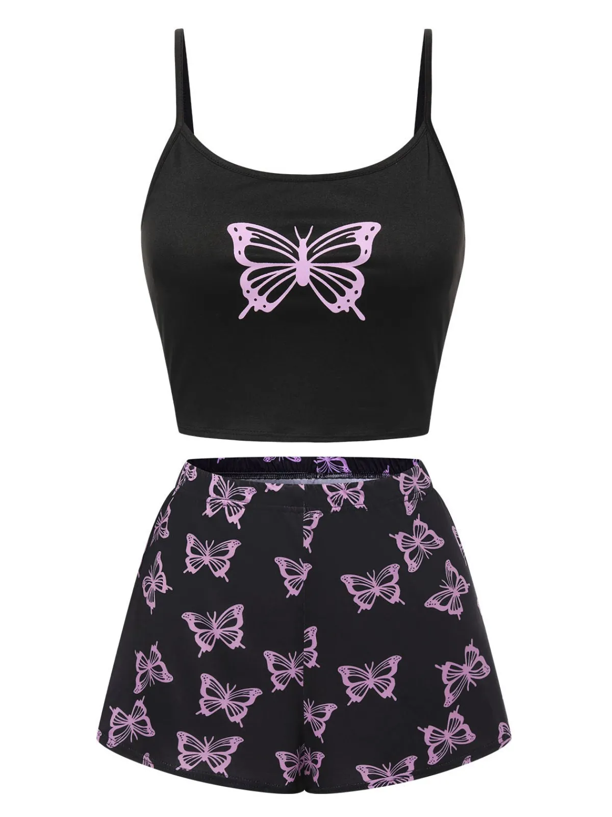 Hot Retro Stage 1970s Spaghetti Strap Butterfly Pajamas