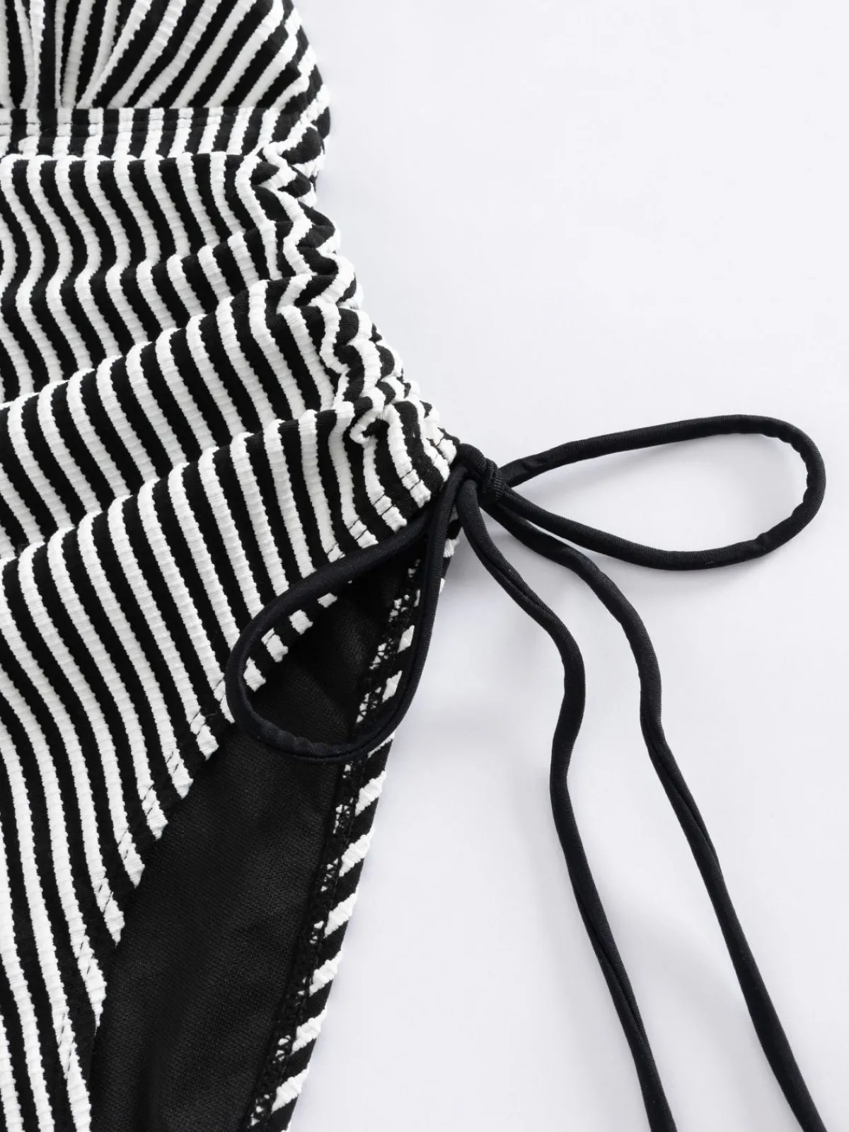 Clearance Retro Stage 1960s Spaghetti Strap Contrast Stripes One-Piece Swimsuit Black