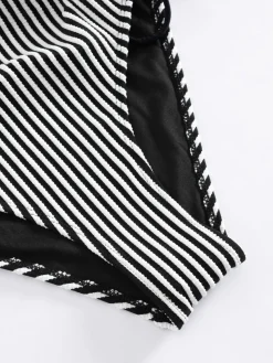 Clearance Retro Stage 1960s Spaghetti Strap Contrast Stripes One-Piece Swimsuit Black