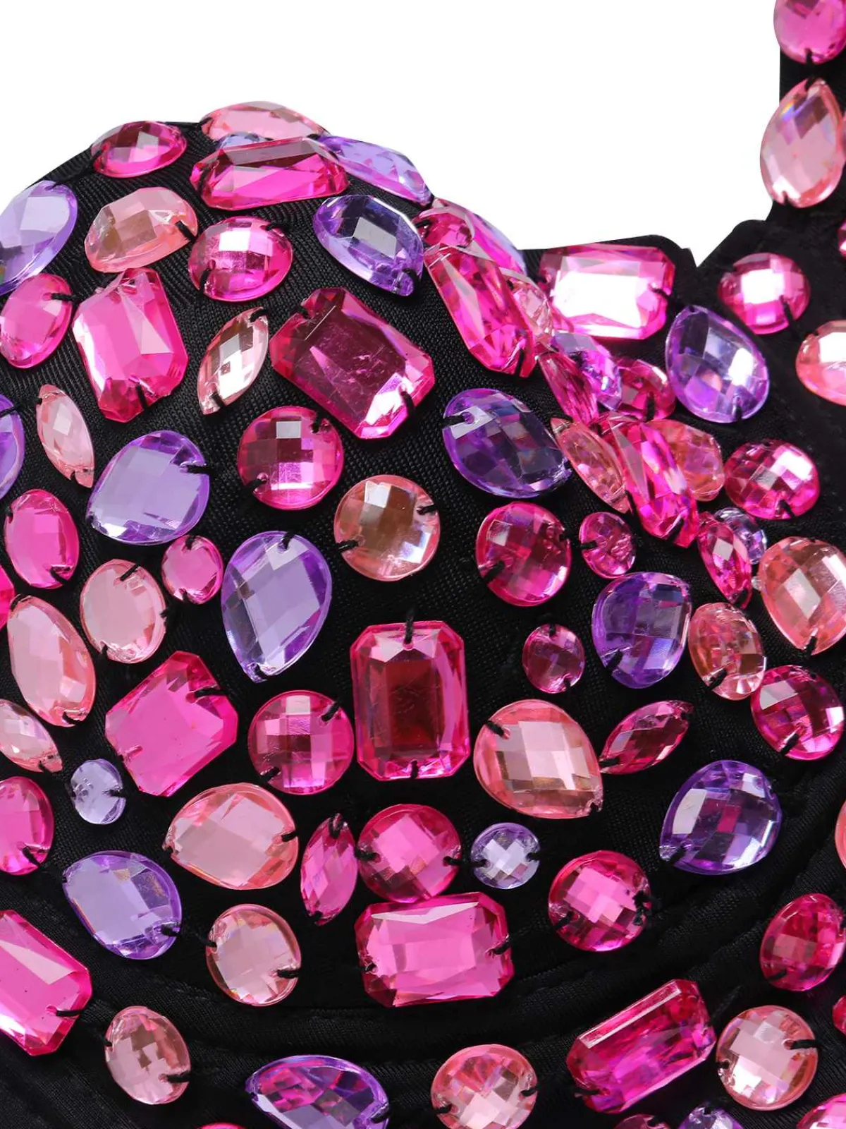 Fashion Retro Stage 1970s Spaghetti Strap 3D Rhinestone Embellished Crop Top Pink