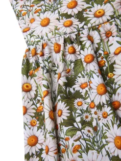Sale Retro Stage 1950s Spaghetti Strap Daisy Binding Swimdress Yellow & White