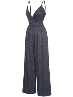 Fashion Retro Stage 1950s Spaghetti Strap Deep V-Neck Jumpsuit