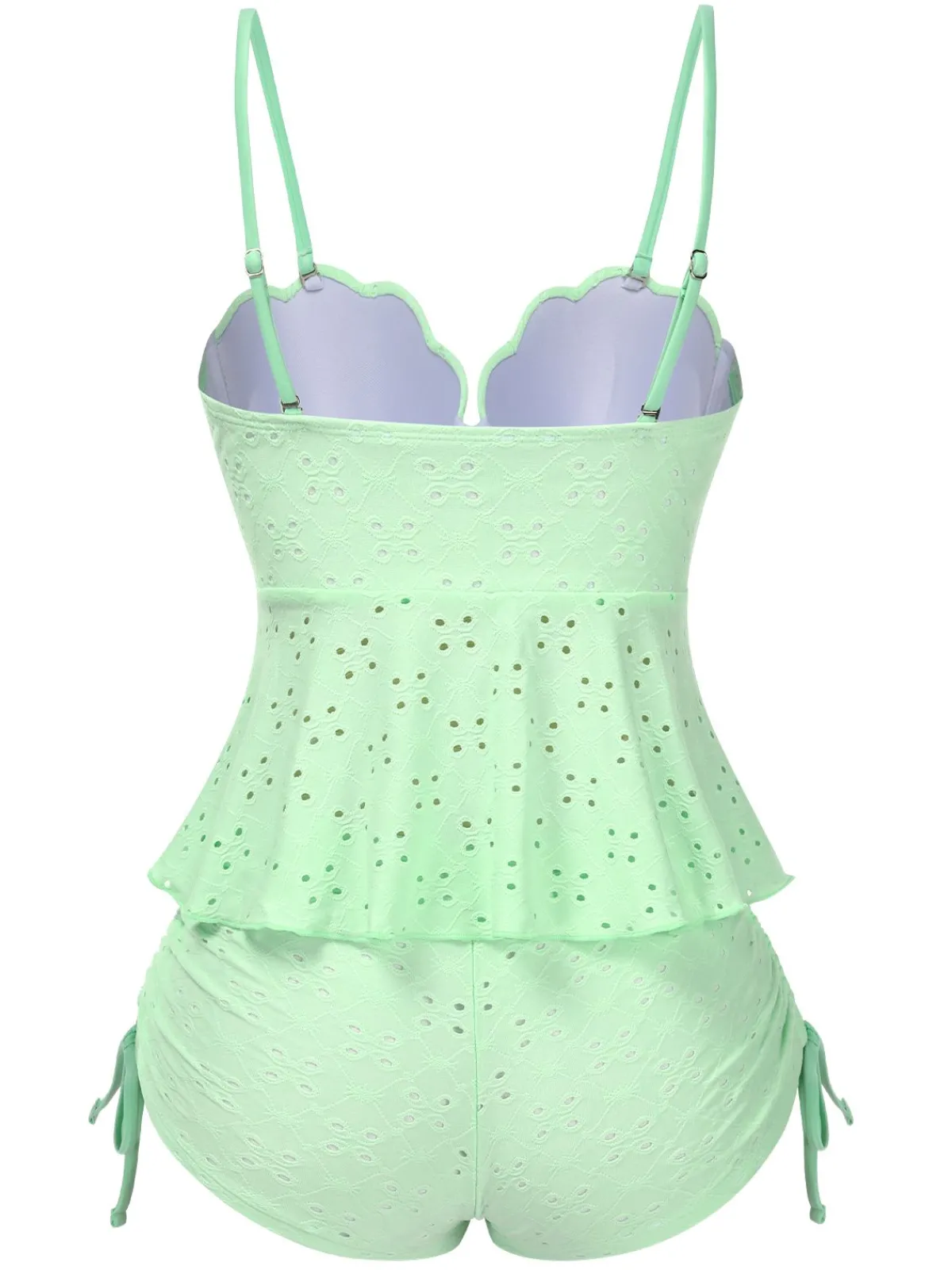 Fashion Retro Stage 1940s Spaghetti Strap Eyelet Shell Tankini Set