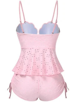 Fashion Retro Stage 1940s Spaghetti Strap Eyelet Shell Tankini Set